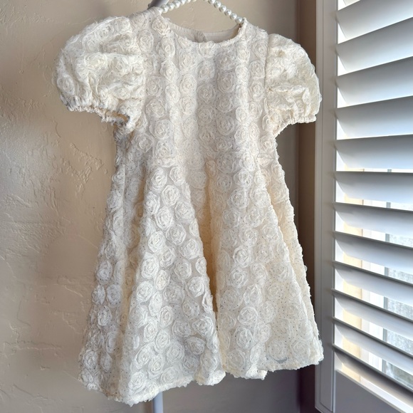 Konges Sløjd Ally Dress Girls 3Y Ivory Rosette Glitter Holiday Party - Picture 2 of 9